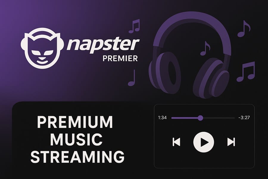 Napster Premier - Dịch vụ nghe nhạc cao cấp hàng đầu Tài khoản Napster Premier logo với giao diện nghe nhạc hiện đại và chất lượng lossless
