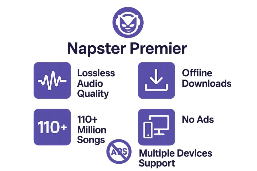 Tính năng vượt trội của tài khoản Napster Premier tính năng Napster Premier với chất lượng lossless, offline download và hỗ trợ đa thiết
