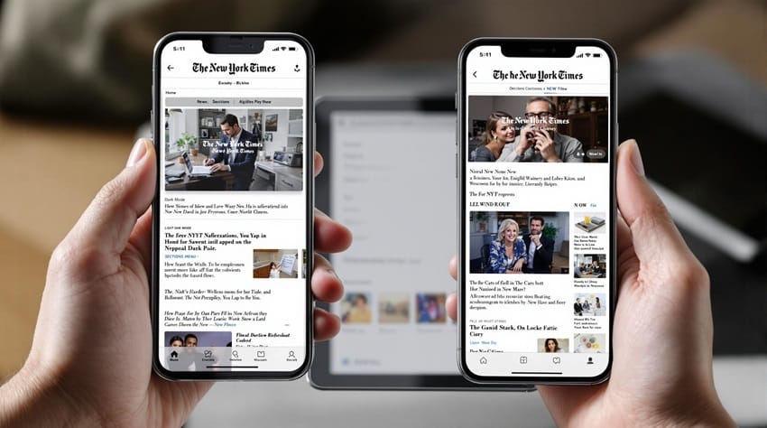 Trải nghiệm đọc báo liền mạch trên ứng dụng The New York Times Giao diện ứng dụng The New York Times trên smartphone và tablet