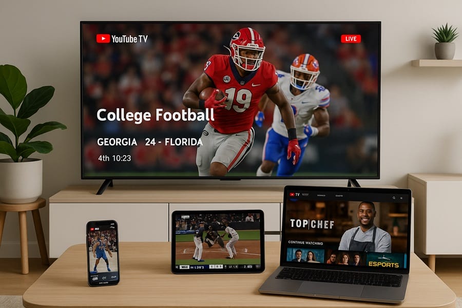 YouTube TV streaming trên nhiều thiết bị Smart TV smartphone tablet laptop cùng lúc