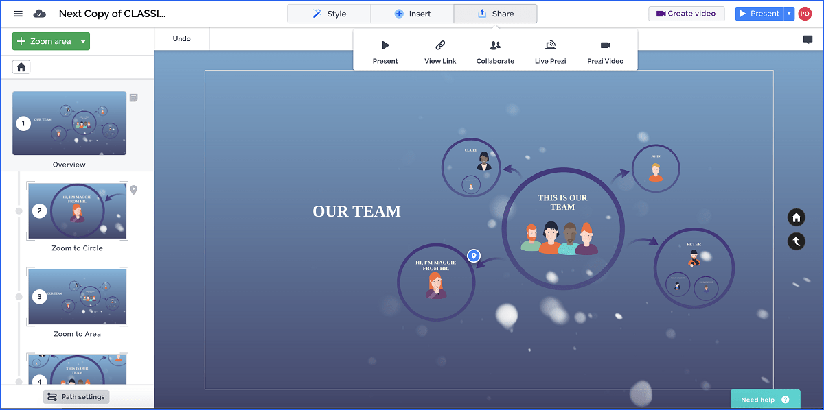 Giao diện tài khoản prezi