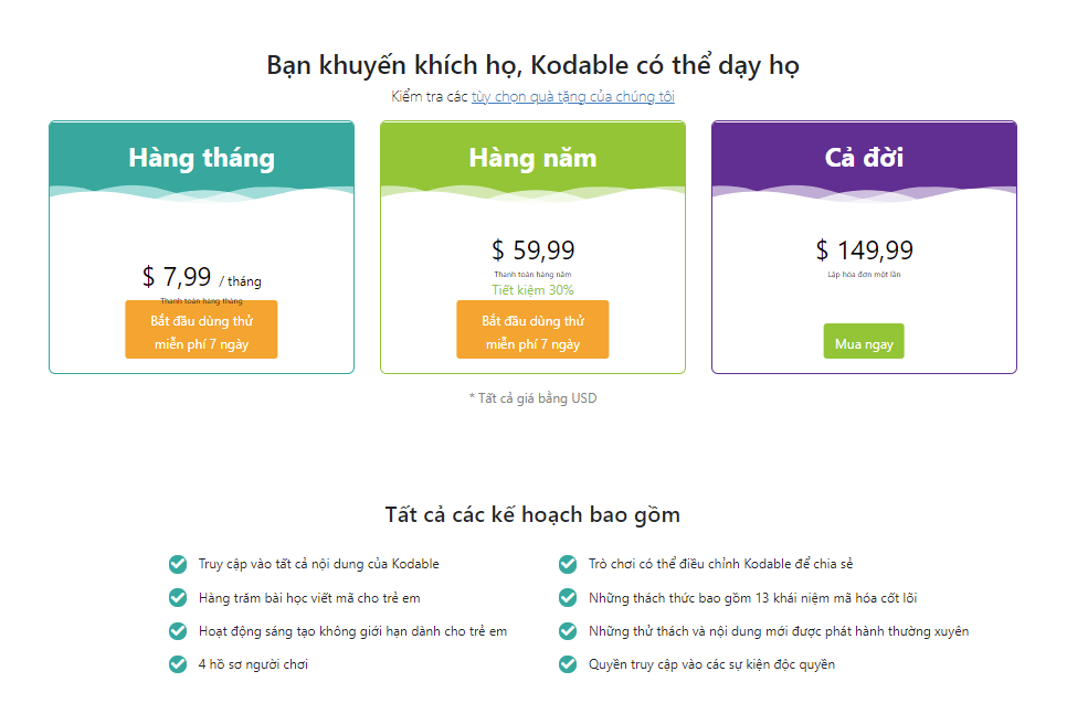 Gói tài khoản Kodable 1