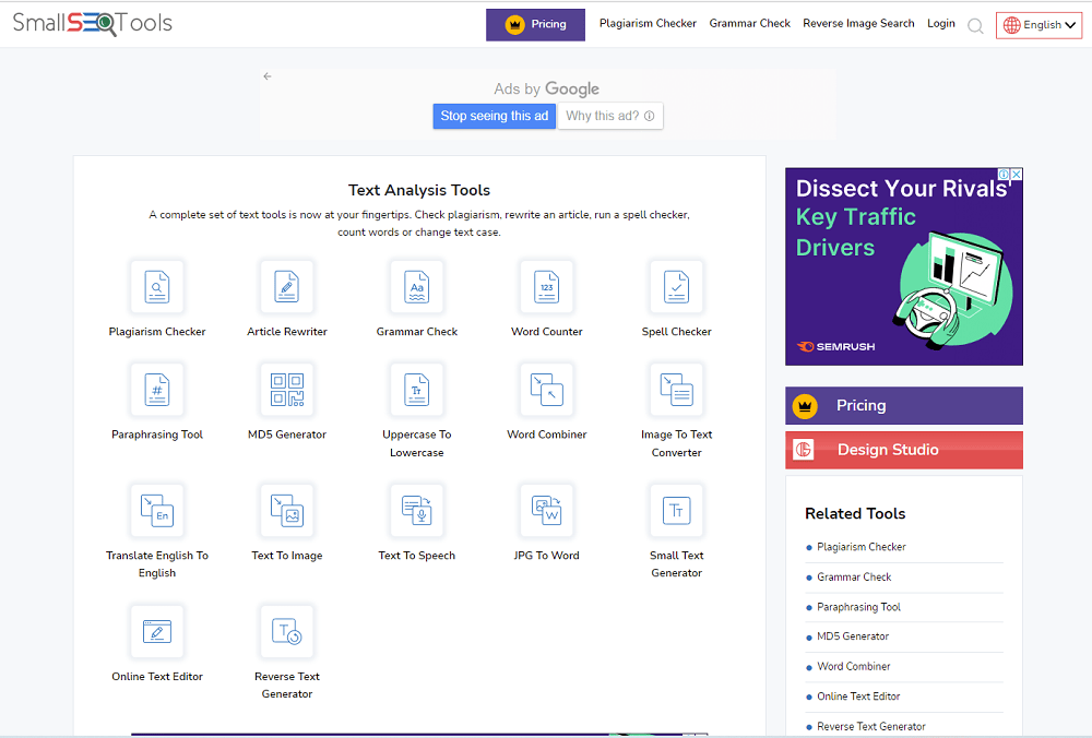 phần mềm check đạo văn tài khoản SmallSEOTools