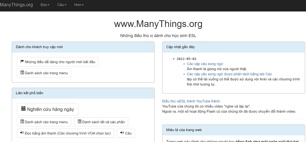 Wesite học tiếng anh online Manythings.org
