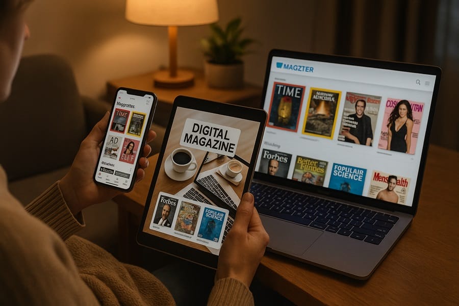 Sử dụng Magzter Gold trên nhiều thiết bị Đọc tạp chí Magzter Gold trên nhiều thiết bị smartphone tablet laptop