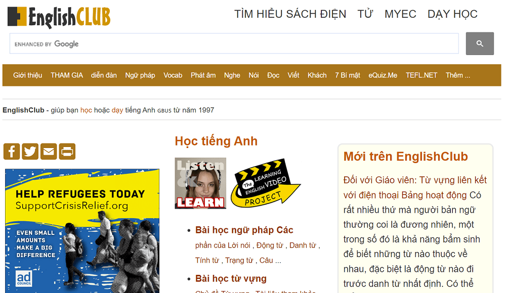 trang web học ngoại ngữ enghlishclub