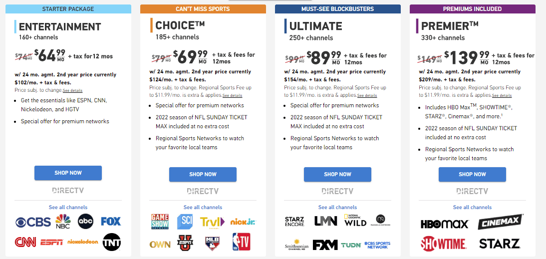 So sánh 4 gói dịch vụ tài khoản DirecTV 3 các gói tài khoản dịch vụ DirecTV giá rẻ