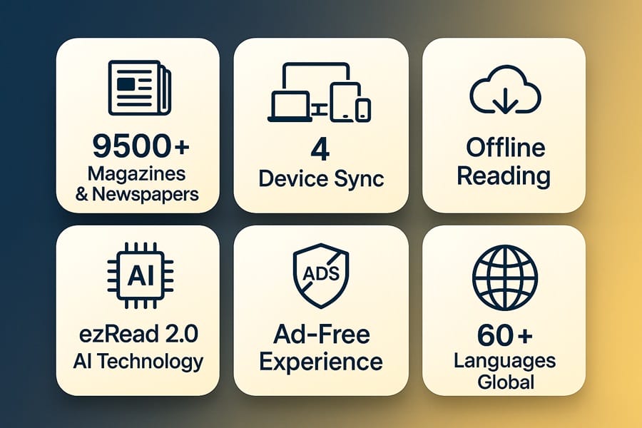 Tính năng Magzter Gold Premium tính năng Magzter Gold: 9500+ tạp chí, đồng bộ 4 thiết bị, đọc offline, AI ezRead 2.0