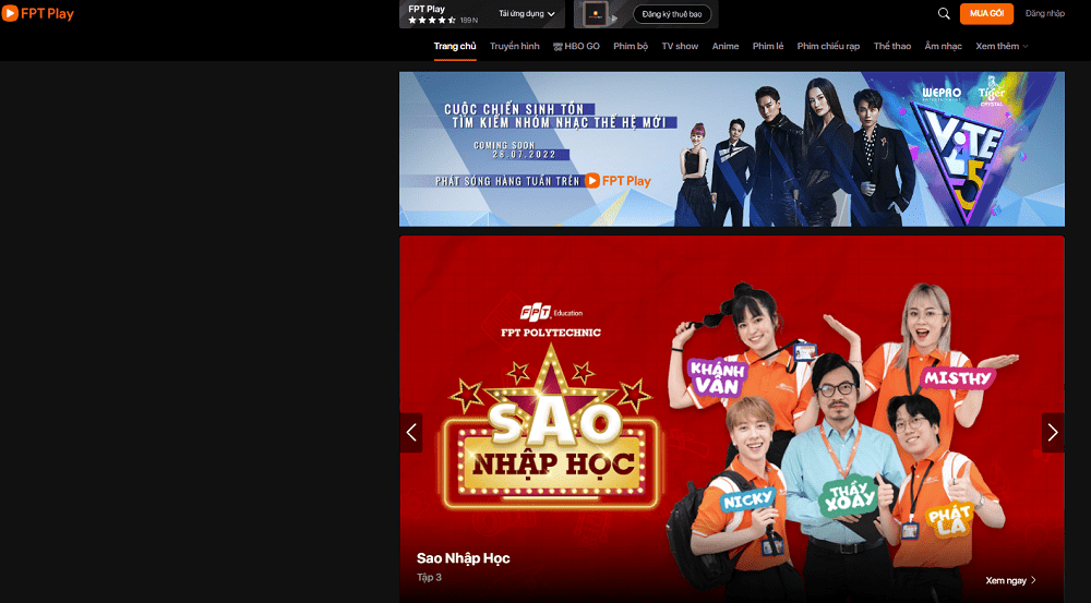 ứng dụng xem phim Việt hay tài khoản fpt play