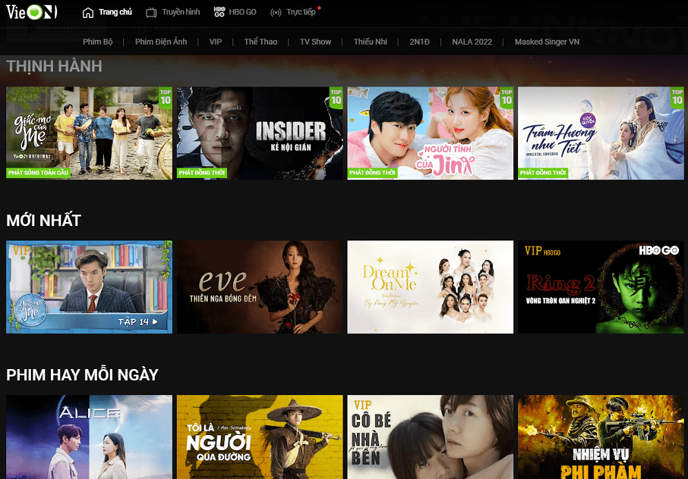 ứng dụng xem phim hay tài khoản vieon