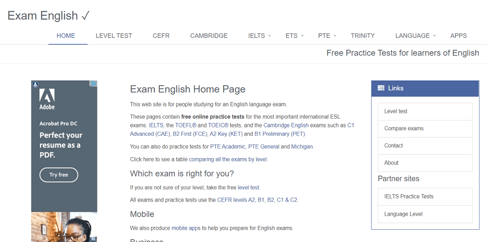 website luyện thi Toeic Exam enghlish
