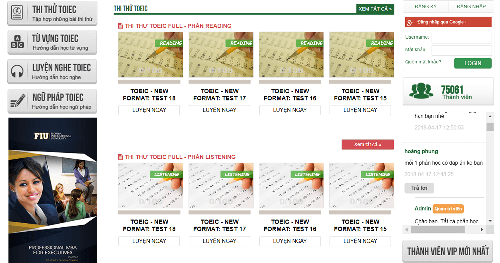 website luyện thi Toeic Toeic123