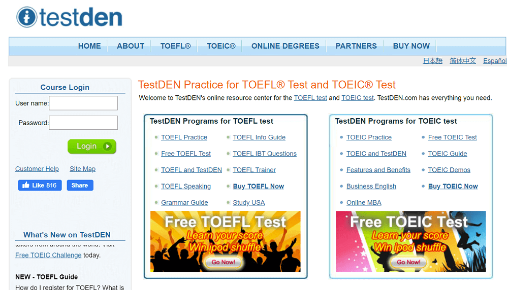 website luyện thi Toeic Testden