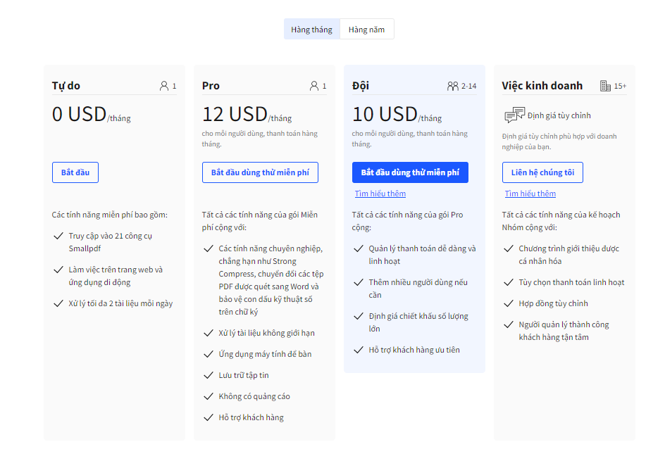 Hướng dẫn chỉnh sửa file PDF bằng phần mềm SmallPDF 8 Các gói phần mềm tài khoản SmallPDF