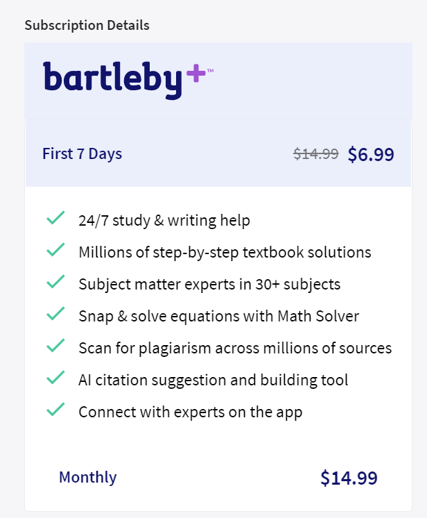 Tài khoản Chegg và Bartleby ứng dụng nào tốt hơn? 14 Giá tài khoản Bartleby plus giá rẻ