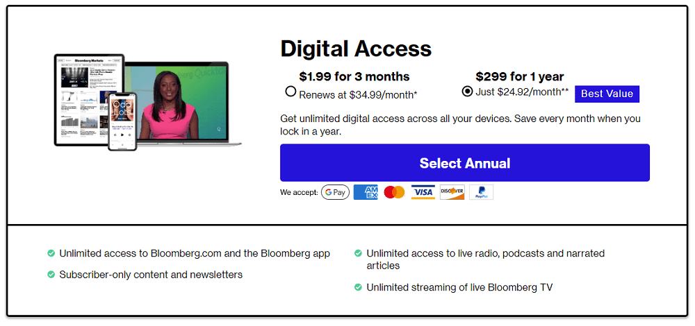 Có nên đăng ký ứng dụng đọc báo Bloomberg? 5 các gói đăng ký ứng dụng Bloomberg 2022