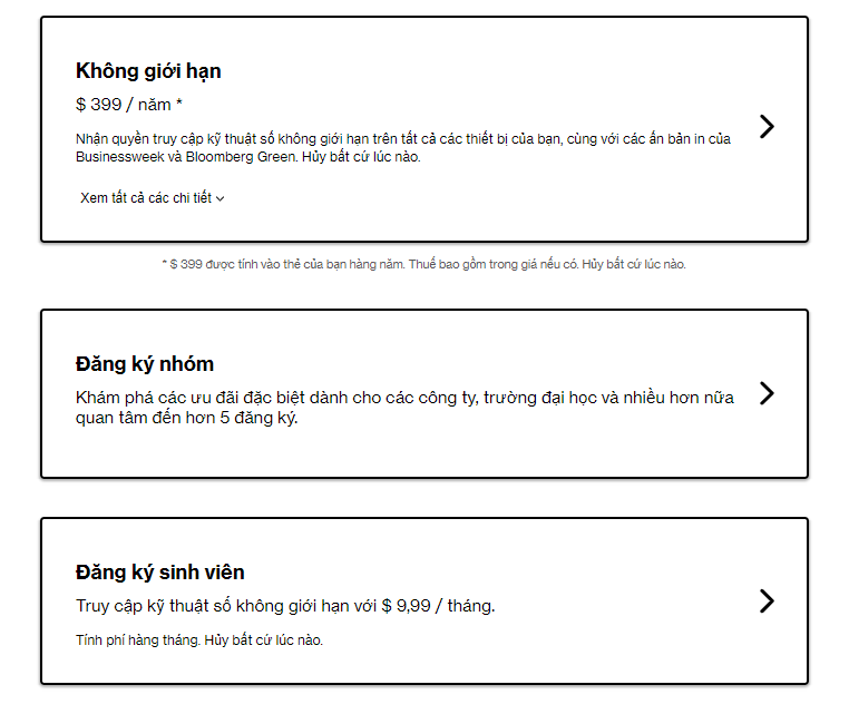 Có nên đăng ký ứng dụng đọc báo Bloomberg? 6 các gói đăng ký ứng dụng Bloomberg 2022