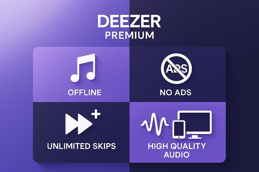 Các tính năng nổi bật của Deezer Premium - Offline, No Ads, Unlimited Skips, High Quality Audio