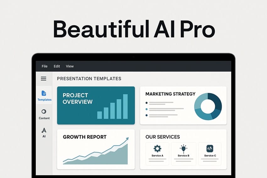 Giao diện chuyên nghiệp của Beautiful AI Pro với mẫu thuyết trình thông minh và thiết kế hiện đại