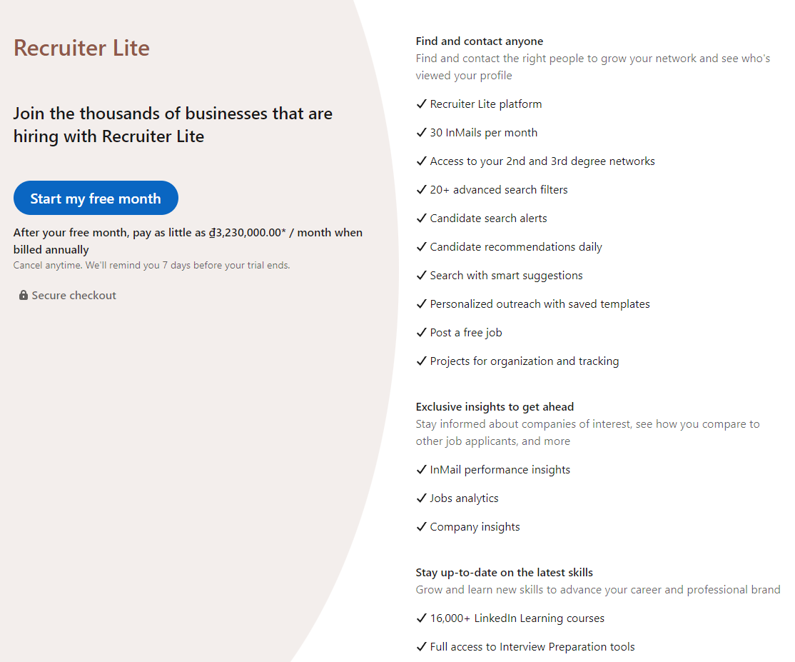Nâng cấp gói linkedin Recruiter Lite