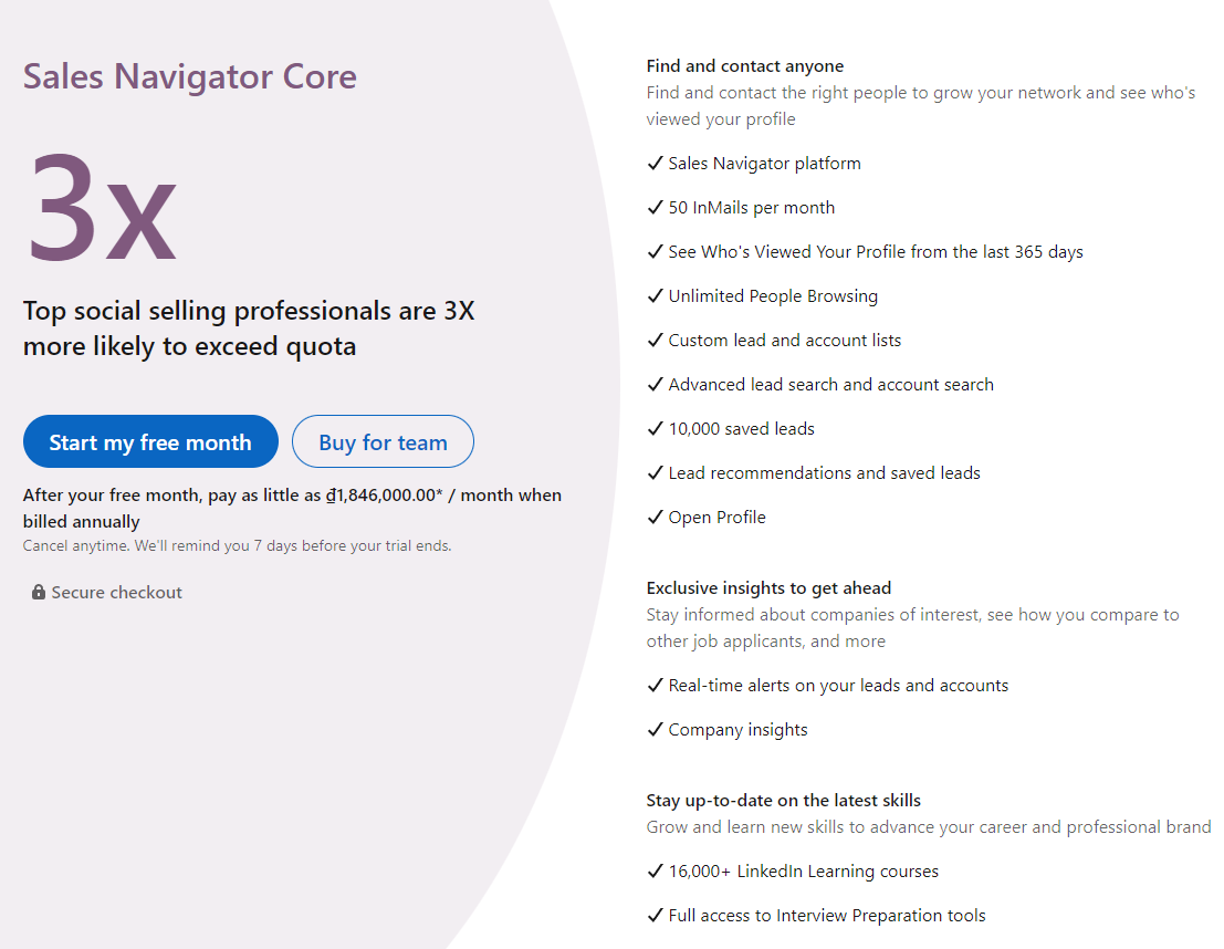 Nâng cấp gói Linkedin Sales Navigator Core