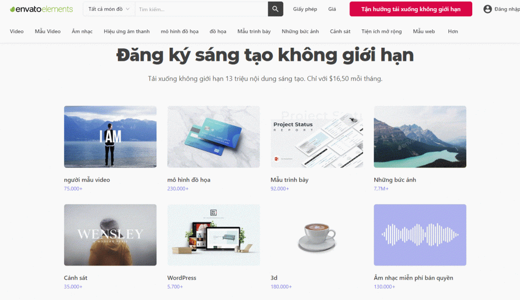 Tài khoản Envato Elements Unlimited 7 Giao diện tài nguyên tài khoản Envato Elements
