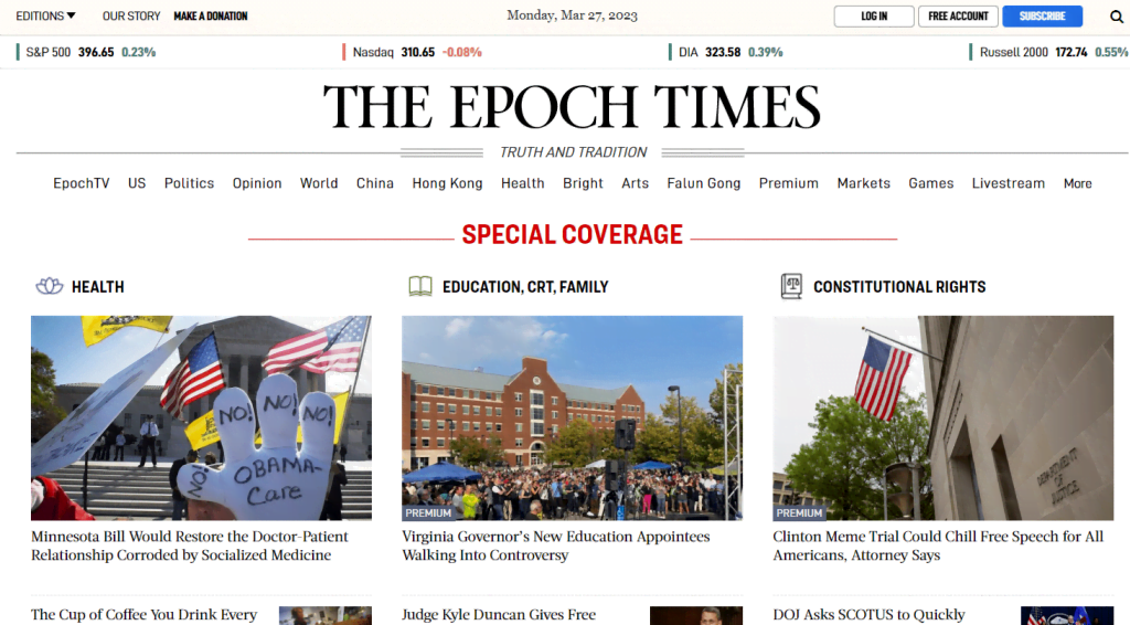 Tài khoản The Epoch Times Digital 8 Giao diện trang chủ tờ báo The Epoch Times