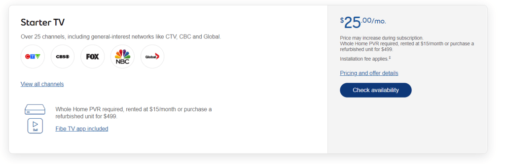 Tài khoản Bell Fibe TV 10 gói tài khoản Bell Fibe TV starter