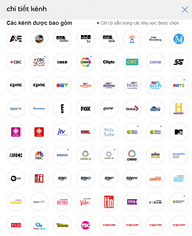 Tài khoản Bell Fibe TV 8 Các kênh Fibe TV