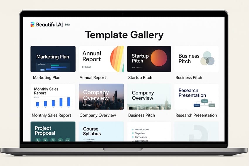 Thư viện mẫu thuyết trình đa dạng và chuyên nghiệp của Beautiful AI Pro