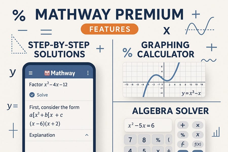 Giao diện giải toán từng bước của Mathway Premium