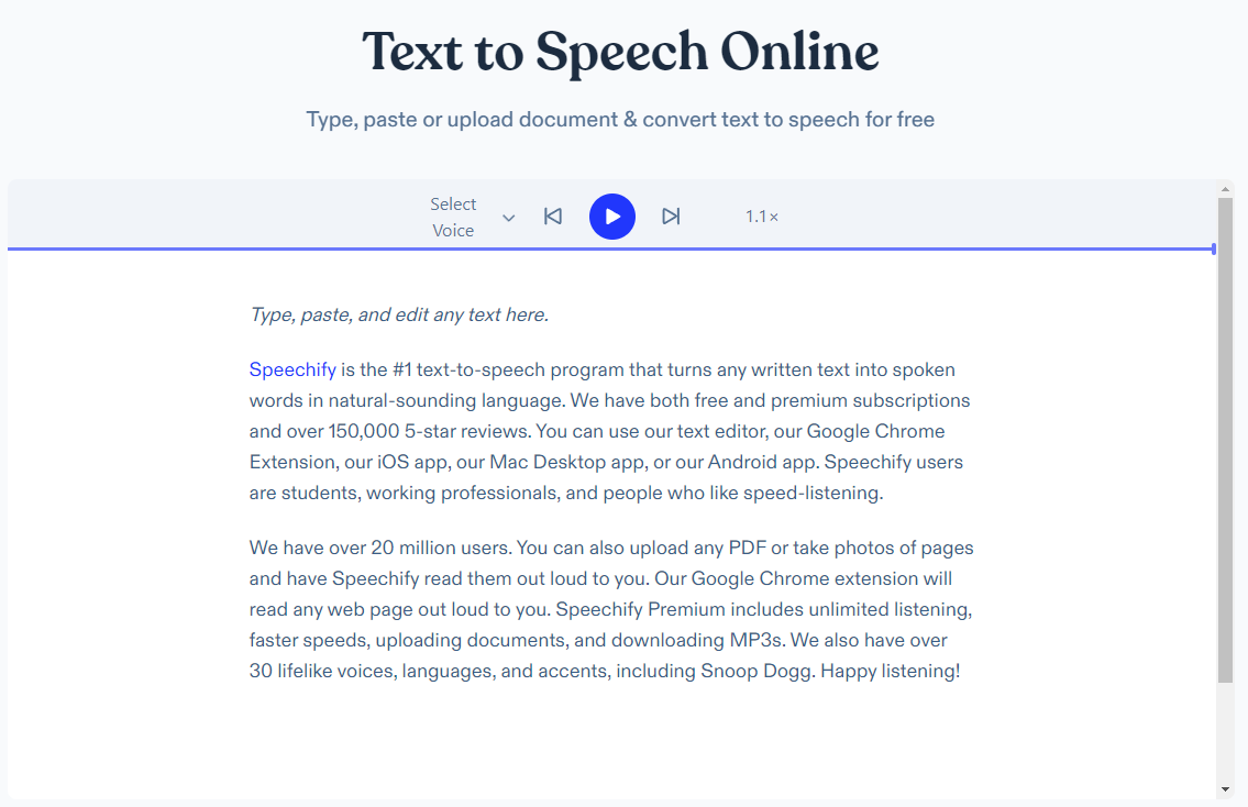 speechify Premium chuyển văn bản thành giọng nói