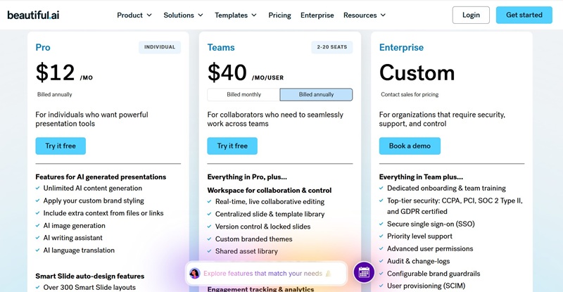 Hướng dẫn tải và sử dụng Beautiful AI tạo slide đẹp mắt, đơn giản 8 Chọn gói dịch vụ Beatiful AI mà bạn muốn sử dụng