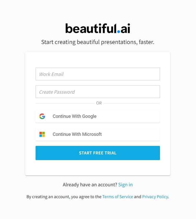 Hướng dẫn tải và sử dụng Beautiful AI tạo slide đẹp mắt, đơn giản 9 Đăng ký tài khoản beautiful AI