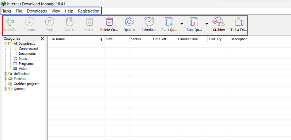 Giao diện chính Internet Download Manager