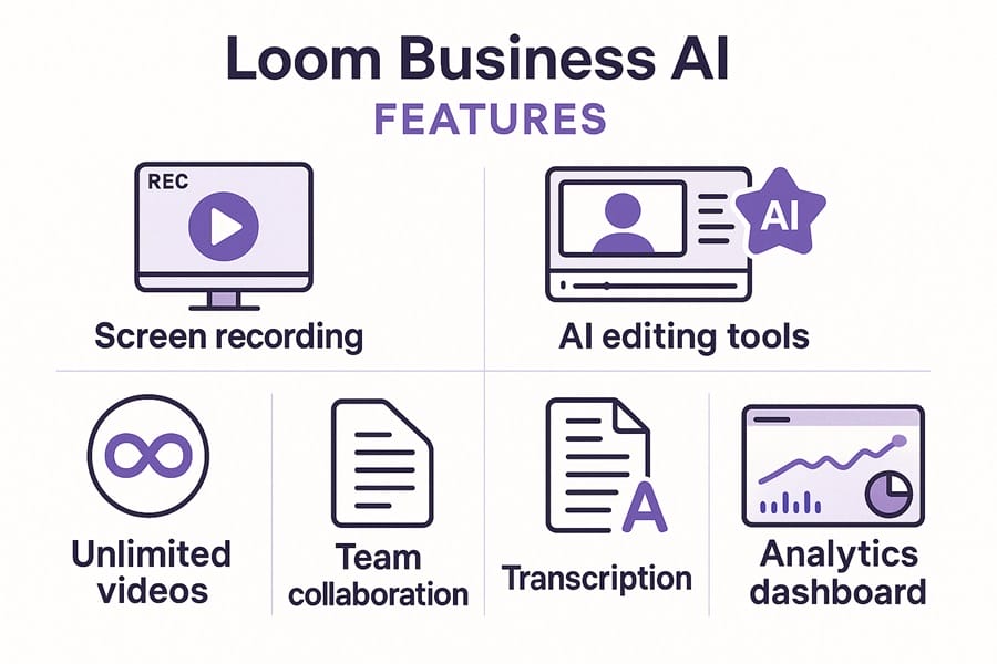 Tính năng Loom AI tổng hợp các tính năng AI tiên tiến của Loom Business AI