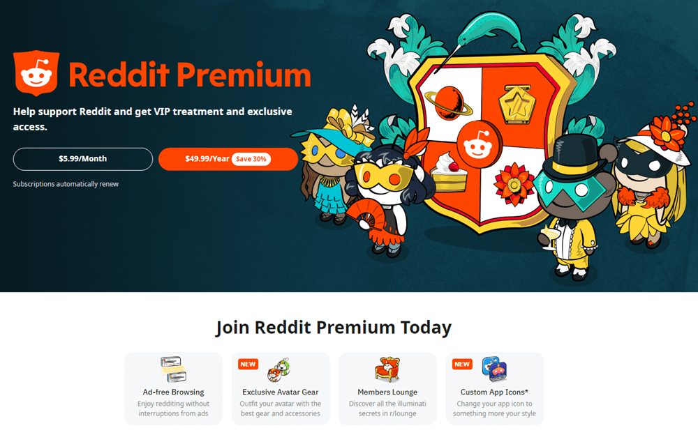 Nâng cấp tài khoản Reddit Premium 5 Giá tài khoản Reddit Premium
