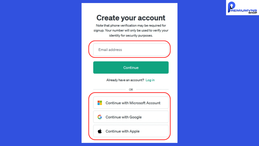 Cách tạo tài khoản ChatGPT đơn giản nhất #2024 7 Hình ảnh: Điền email hoặc chọn loại mail bạn sử dụng và tiếp tục.