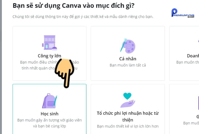 Cách sử dụng canva pro cho sinh viên miễn phí trong 1 bước 10 Bước 5: tại mục đích sử dụng, bạn bấm vào “học sinh”