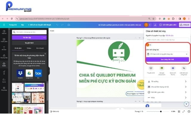 Cách sử dụng canva làm poster chuyên nghiệp, hút khách 16 Bấm vào ô “sao chép thiết kế”, sau đó tùy chỉnh quyền của từng thành viên khi xem thiết kế