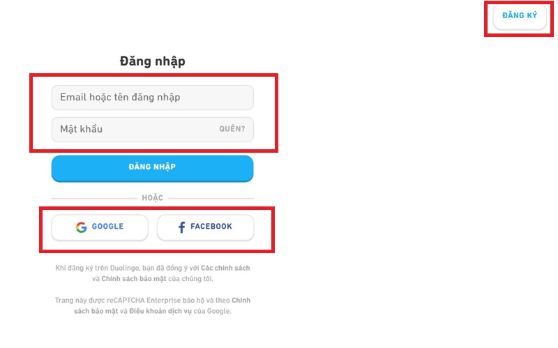 Bước 2: Đăng nhập tài khoản Duolingo