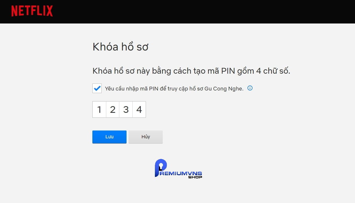 đánh dấu vào ô "Yêu cầu nhập mã PIN để truy cập hồ sơ [Tên_hồ_sơ]"