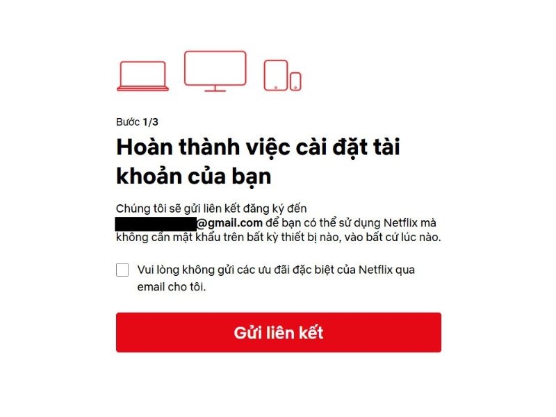 Netflix gửi link tạo Sản phẩm đến email