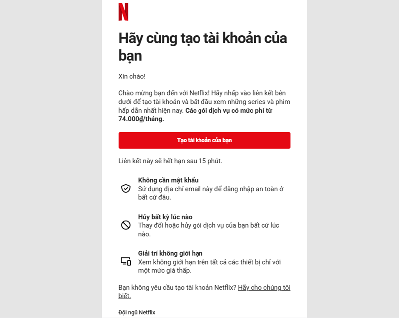 Truy cập link đăng ký Netflix trong email