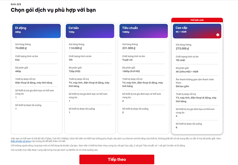 Lựa chọn gói dịch vụ Netflix phù hợp