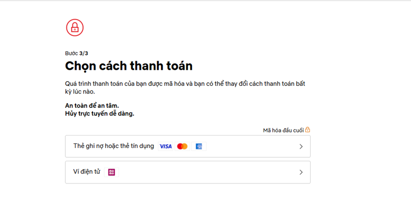 Chọn phương thức thanh toán gói Netflix