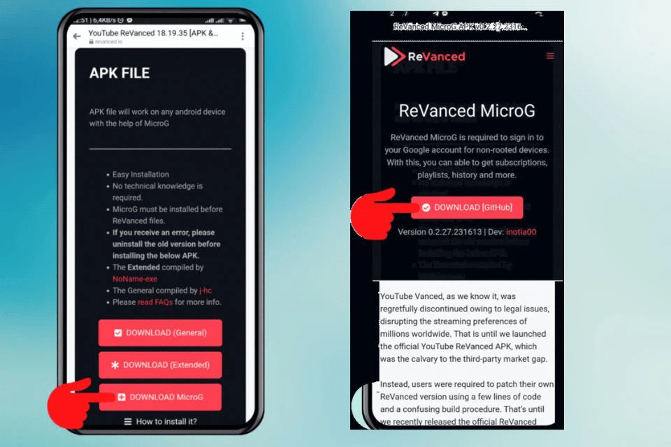 Nhấp vào nút "Tải xuống MicroG" và chọn "Tải xuống [Github]".