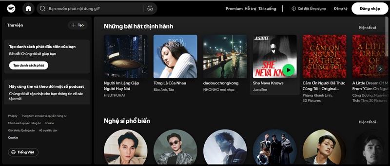 Truy cập website Spotify