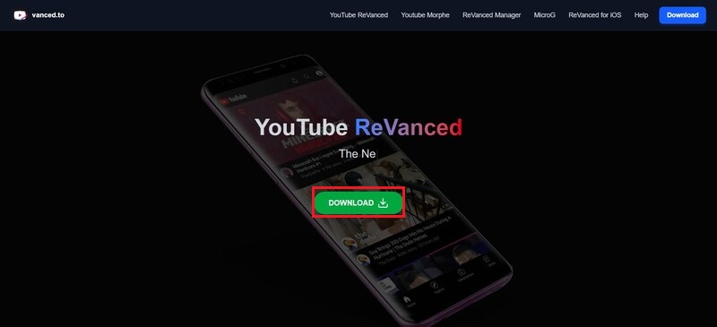 Truy cập vào trang web YouTube ReVanced, nhấn nút "Download"