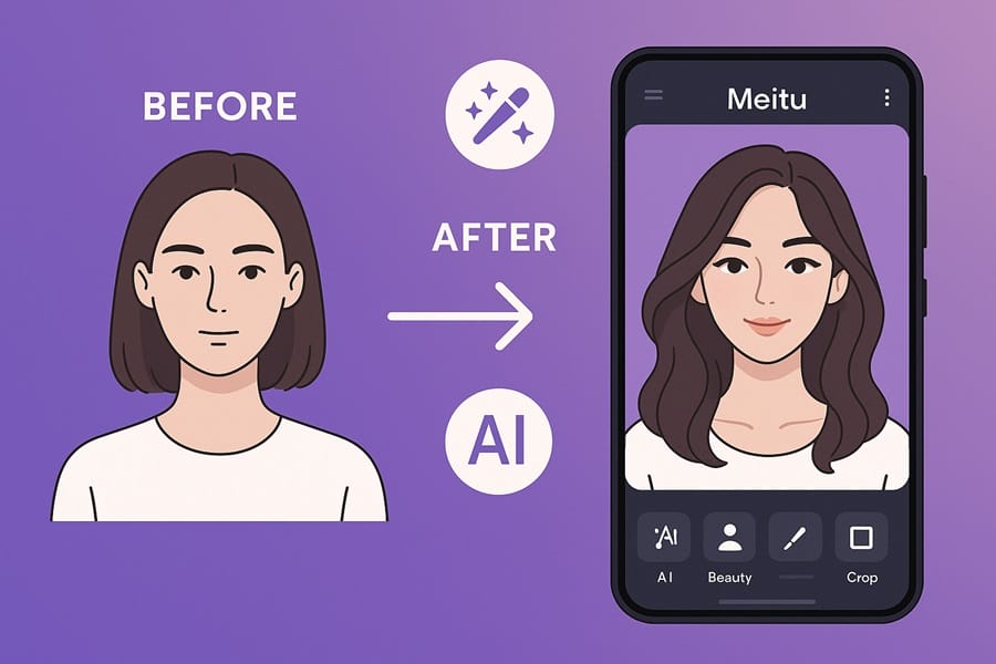 Meitu VIP Photo Editing Workflow minh họa quy trình chỉnh sửa ảnh chuyên nghiệp với Meitu VIP